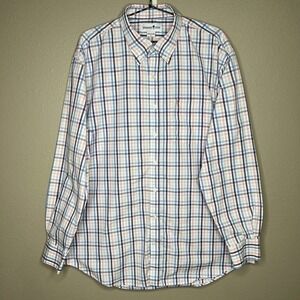 Breakfast Creek Men's White Pink Blue Long Sleeve Plaid Button-Down Shirt XL